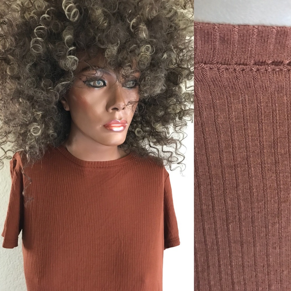 FOREVER 21 Brick Ribbed Short Sleeved TUNIC TOP S